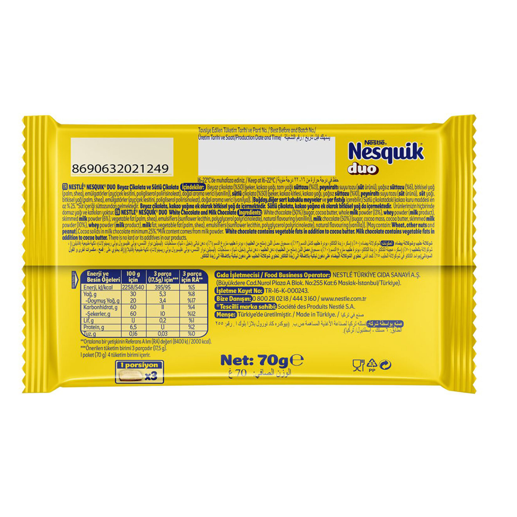 Nestle Nesquik Duo Kare Çikolata 70 G